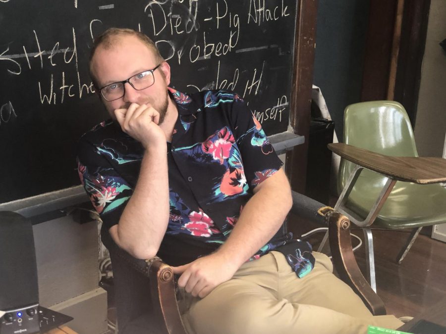 Mr. Parr rocking a brand new, snazzy tropical shirt with neon flowers.